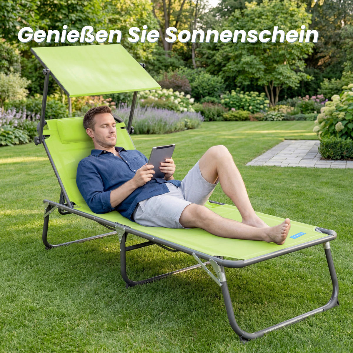 SONNENLIEGE 200/36/70 cm  - Hellgrün/Grau, Basics, Textil/Metall (200/36/70cm) - Modante