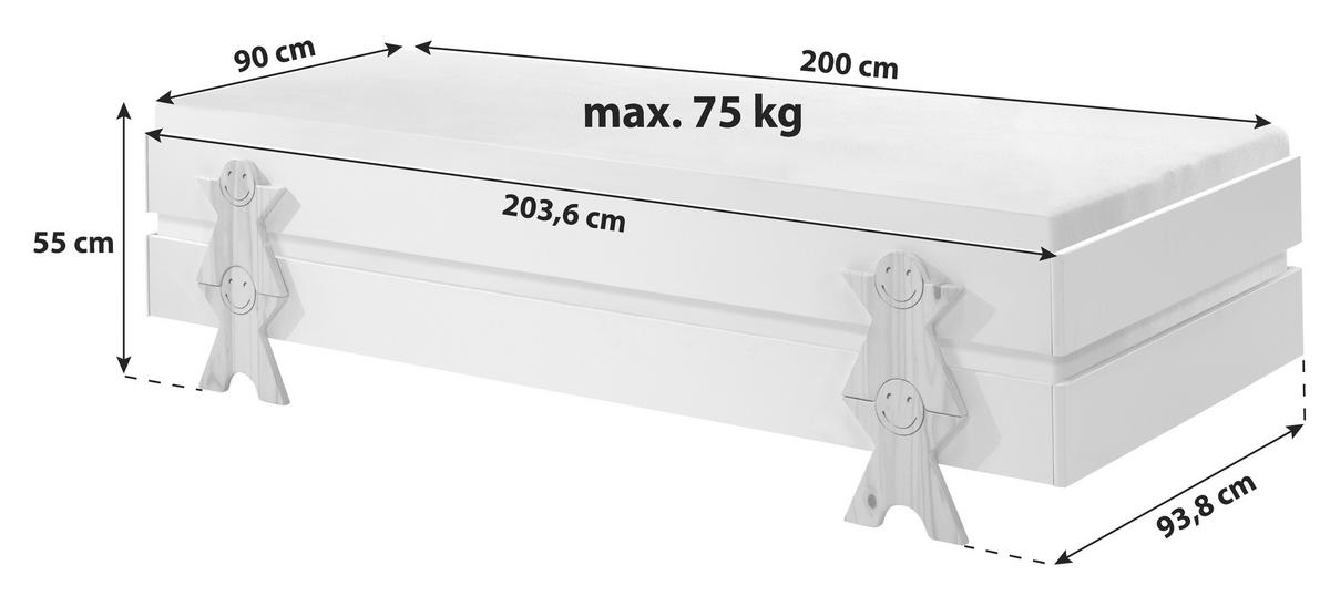 STAPELBETT  90/200 cm  Weiß  - Weiß, MODERN, Holz/Holzwerkstoff (90/200cm) - MID.YOU