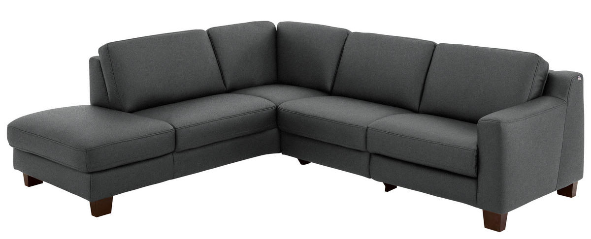ECKSOFA in Echtleder Anthrazit  - Eichefarben/Anthrazit, Design, Leder/Holz (235/259cm) - Valdera