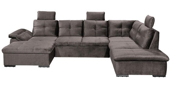 WOHNLANDSCHAFT in Mikrovelours Graubraun  - Graubraun/Schwarz, KONVENTIONELL, Kunststoff/Textil (127/334/217cm) - Carryhome