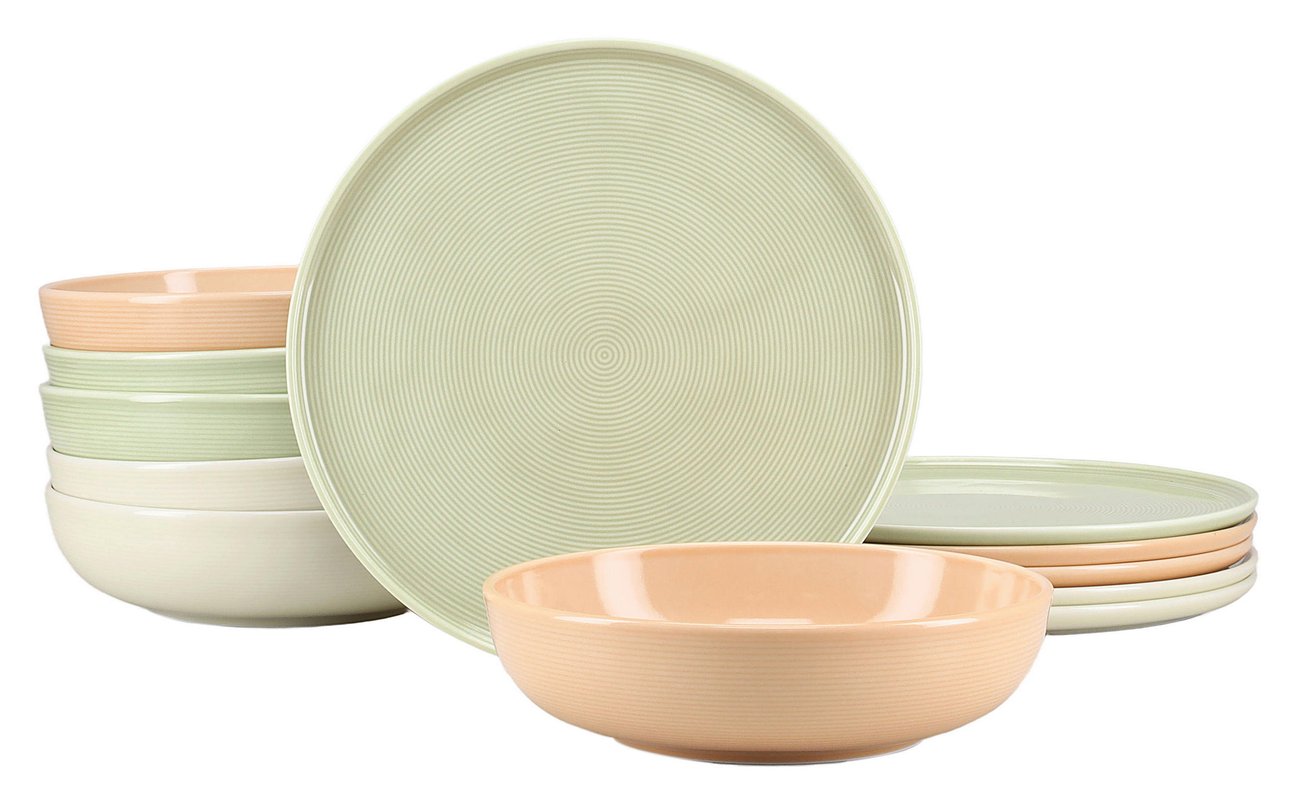 TAFELSERVICE Session Romance 12-teilig  - Salbeigrün/Creme, Basics, Keramik - Creatable