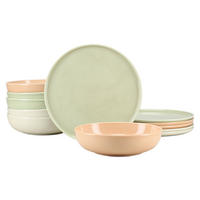 TAFELSERVICE Session Romance 12-teilig  - Salbeigrün/Creme, Basics, Keramik - Creatable