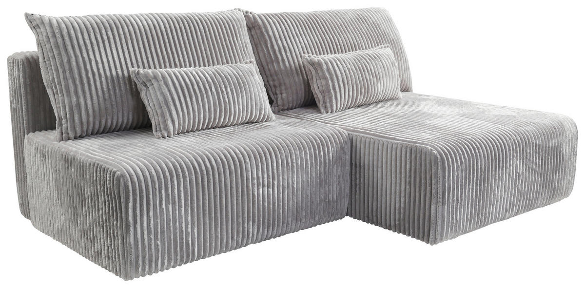 ECKSOFA in Cord Hellgrau  - Hellgrau/Schwarz, Modern, Holz/Textil (210/145cm) - MID.YOU