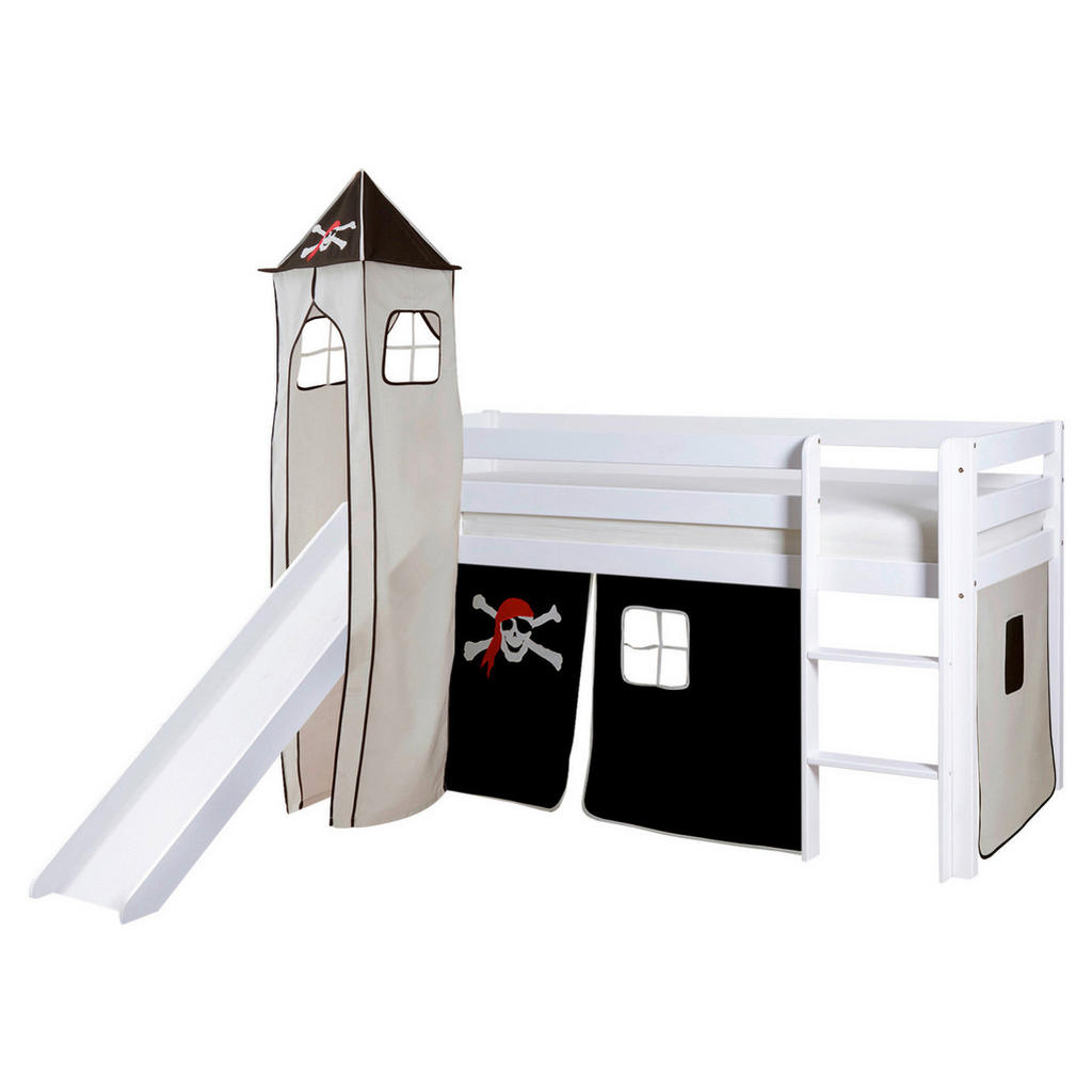 Spielbett Kasper Schwarz/Weiß Kiefer Massiv 90 cm Turm