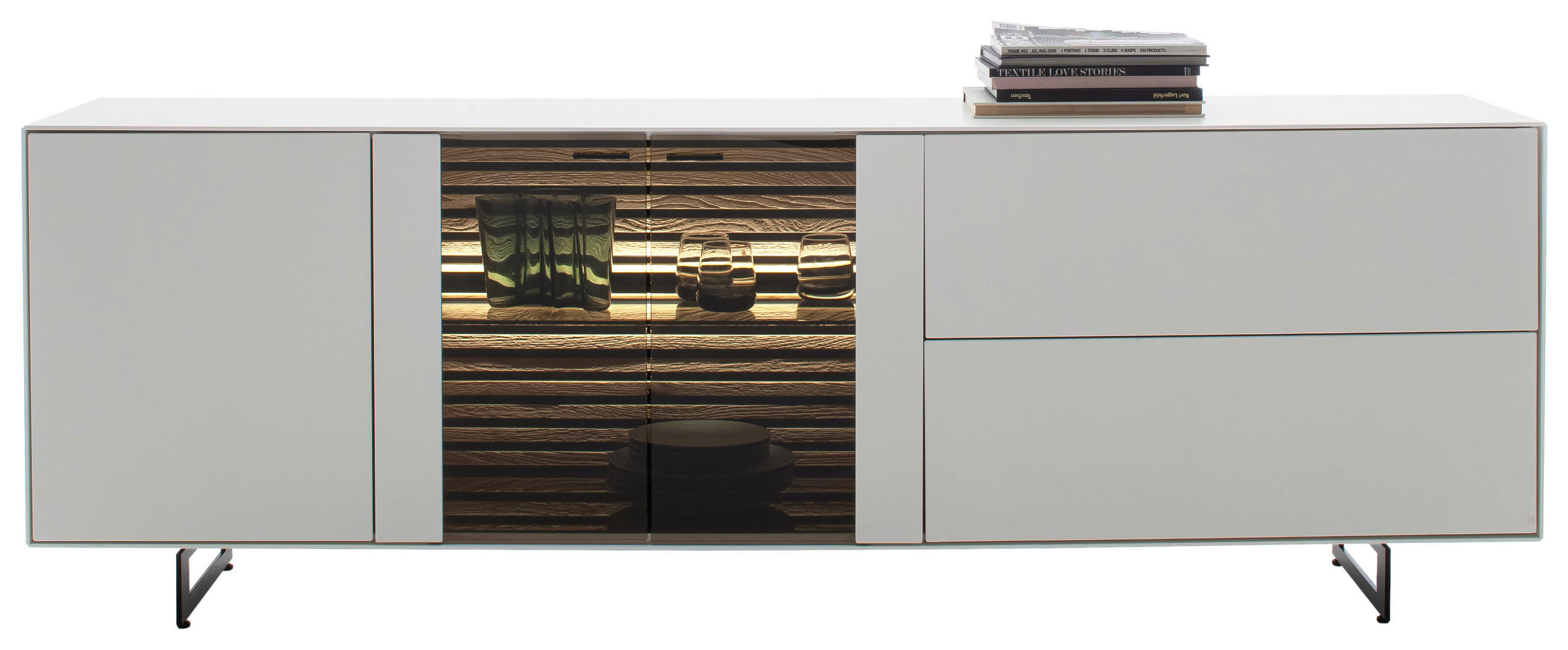 LOWBOARD Weiß  213/61/49 cm  - Anthrazit/Weiß, Design, Glas/Holz (213/61/49cm) - Schöner Wohnen