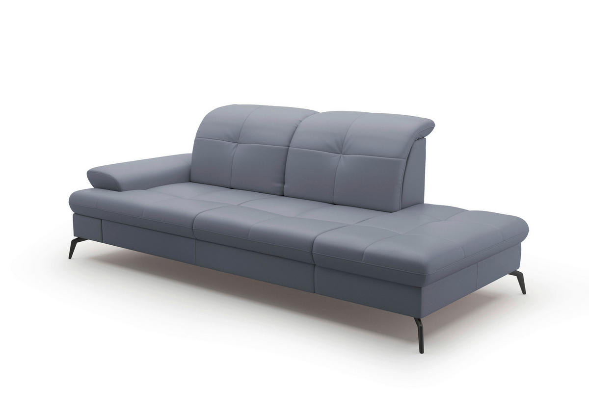 RÉCAMIERE in Echtleder Graublau  - Graublau/Schwarz, Konventionell, Leder/Metall (231/90/122cm) - Sit & More