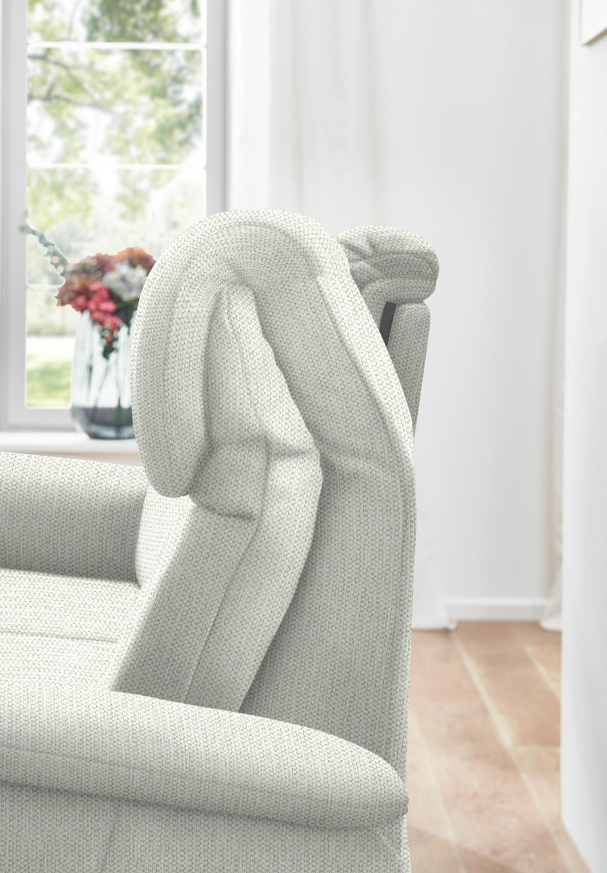 TRAPEZSOFA in Flachgewebe Weiss  - Weiss/Schwarz, Konventionell, Textil/Metall (219/107/97cm) - Pure Home Comfort