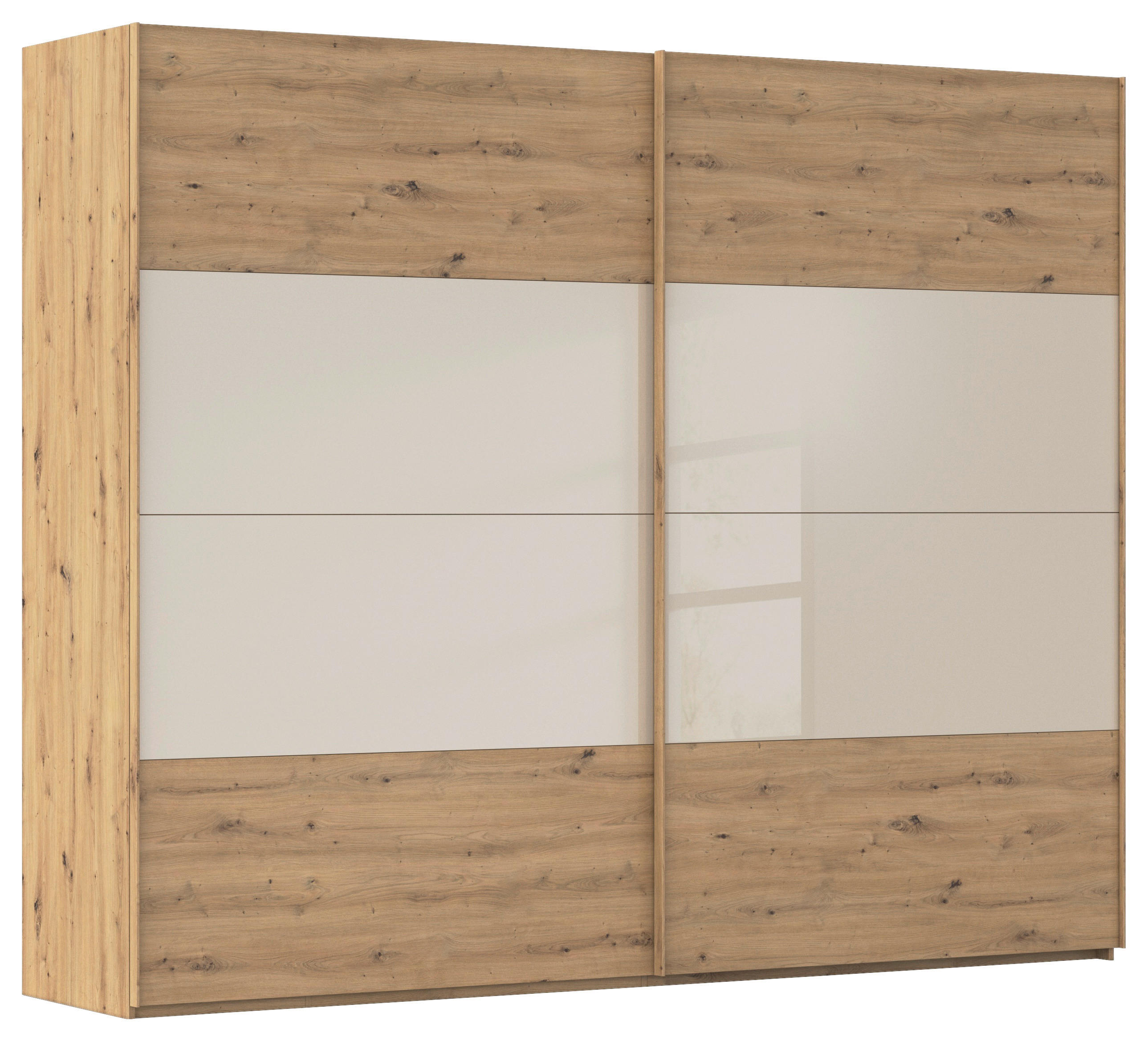 SCHWEBETÜRENSCHRANK 271/223/68 cm 2-türig Champagner, Eiche Artisan  - Champagner/Eichefarben, Design, Glas/Holzwerkstoff (271/223/68cm) - Xora
