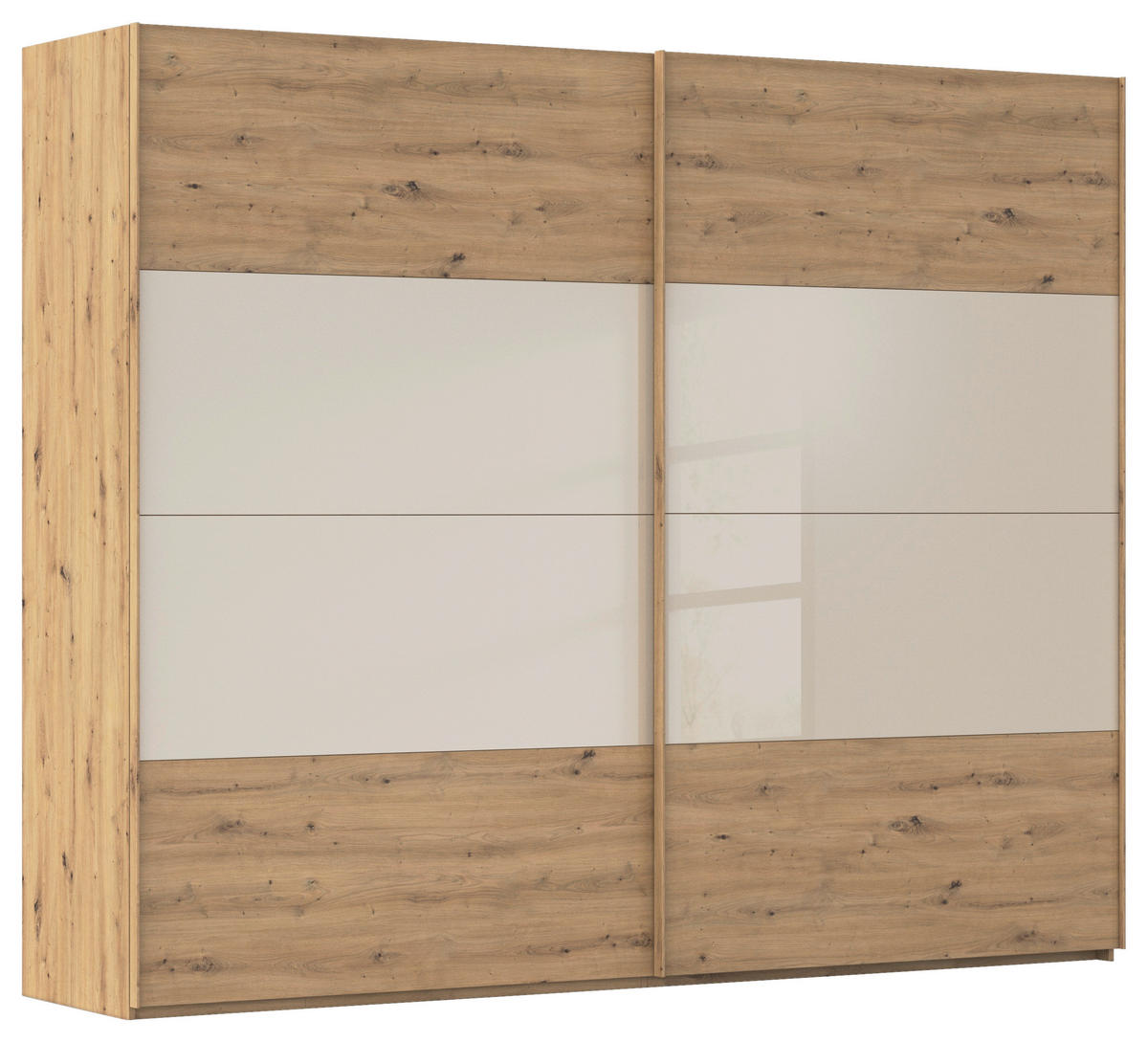 SCHWEBETÜRENSCHRANK 271/223/68 cm 2-türig Champagner, Eiche Artisan  - Champagner/Eichefarben, Design, Glas/Holzwerkstoff (271/223/68cm) - Xora