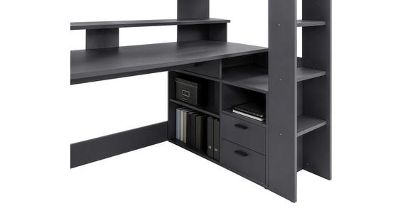 HOCHBETT 90/200 cm,  in Graphitfarben, Absturzsicherung, Leiter, Schreibtisch, Beleuchtung  - Graphitfarben, KONVENTIONELL, Holzwerkstoff (90/200cm) - Carryhome