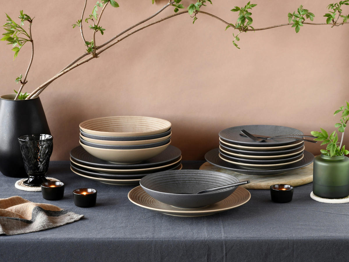 TAFELSERVICE Anthrazit, Sandfarben Catania 18-teilig  - Sandfarben/Anthrazit, Design, Keramik - Creatable
