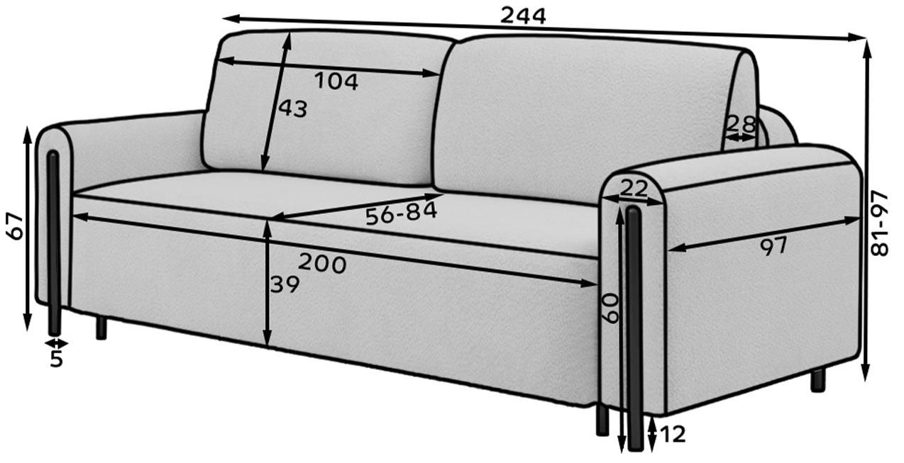 SCHLAFSOFA in Bouclé Creme, Schwarz  - Creme/Schwarz, Design, Holz/Textil (244/97/97cm) - MID.YOU