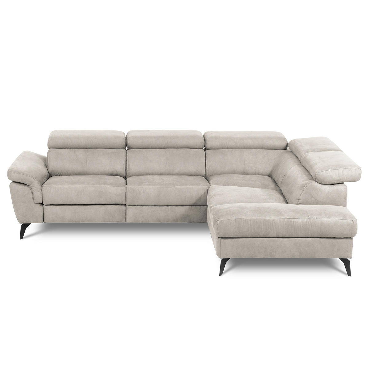 ECKSOFA SONO Hellgrau Lederlook Bettkasten, Armteilverstellung, Kopfteilverstellung  - Hellgrau/Schwarz, Design, Textil/Metall (265/210cm) - Livetastic