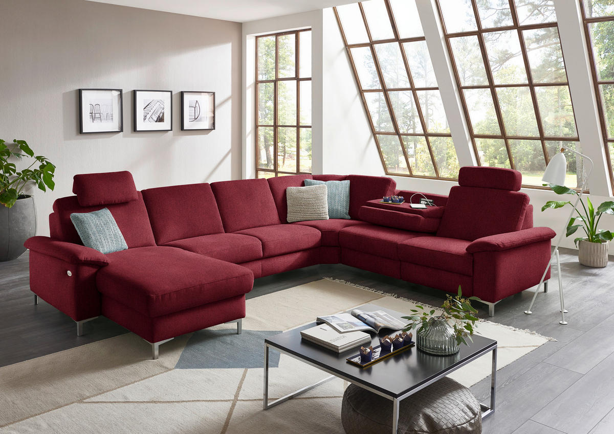 WOHNLANDSCHAFT in Chenille Rot  - Rot/Alufarben, Design, Textil/Metall (170/333/265cm) - Dieter Knoll