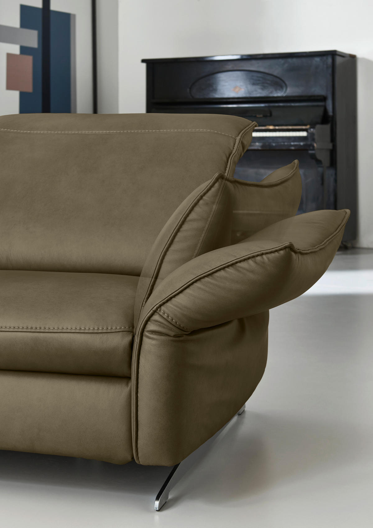 ECKSOFA in Echtleder Mokka  - Edelstahlfarben/Orange, Design, Leder/Metall (258/292cm) - Hukla