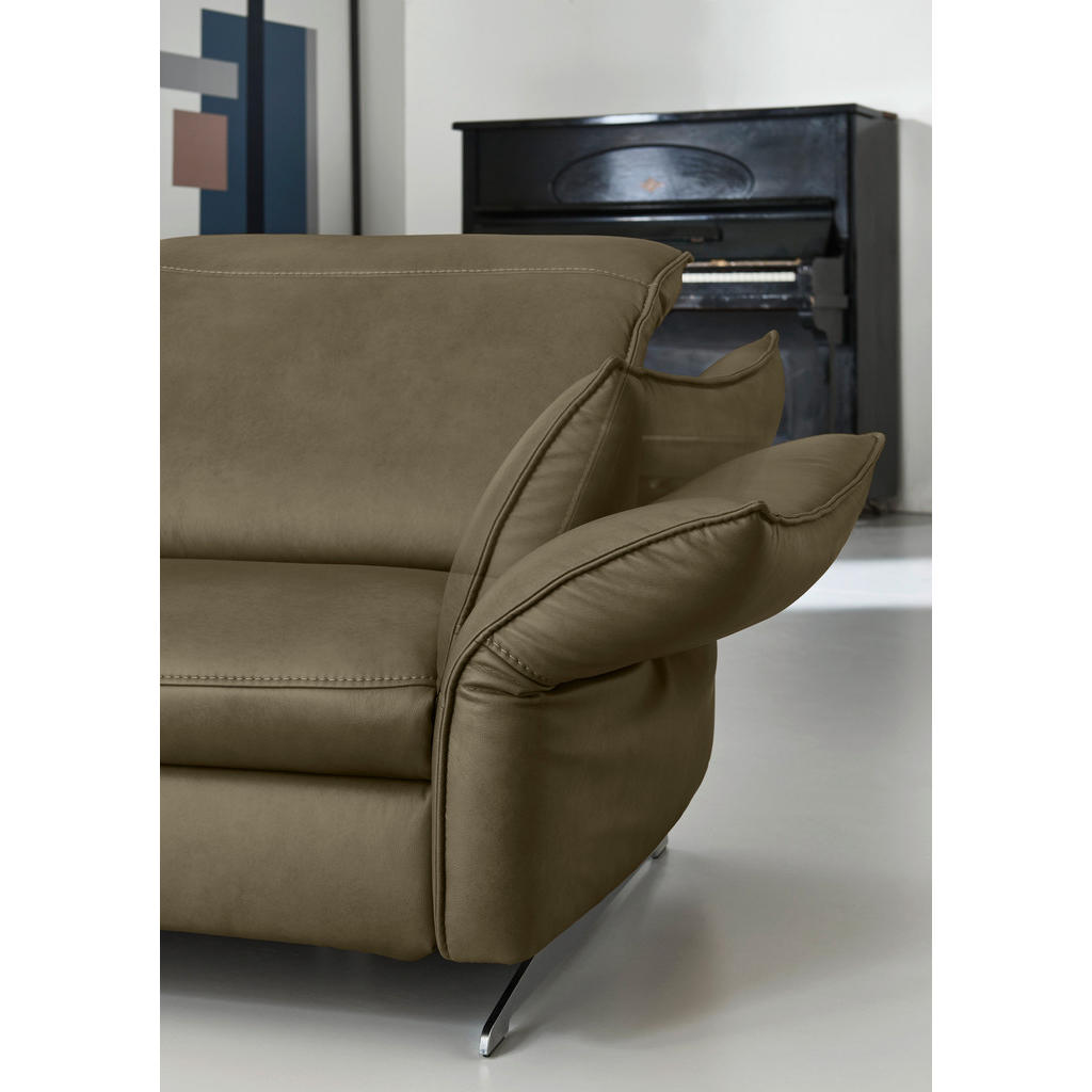 Thumbnail - Hukla Ecksofa Valdera, Mokka, Leder, Echtleder, Semi-Anilinleder, 4-Sitzer, Ottomane links, L-Form, 292x258 cm, Goldenes...