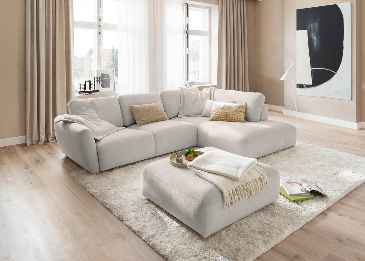 ECKSOFA  in Chenille Platinfarben  307/224 cm  - Platinfarben/Schwarz, KONVENTIONELL, Kunststoff/Textil (307/224cm) - Hom`in