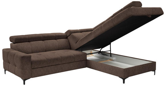 ECKSOFA in Struktur Dunkelbraun  - Dunkelbraun/Schwarz, MODERN, Textil/Metall (254/212cm) - Carryhome