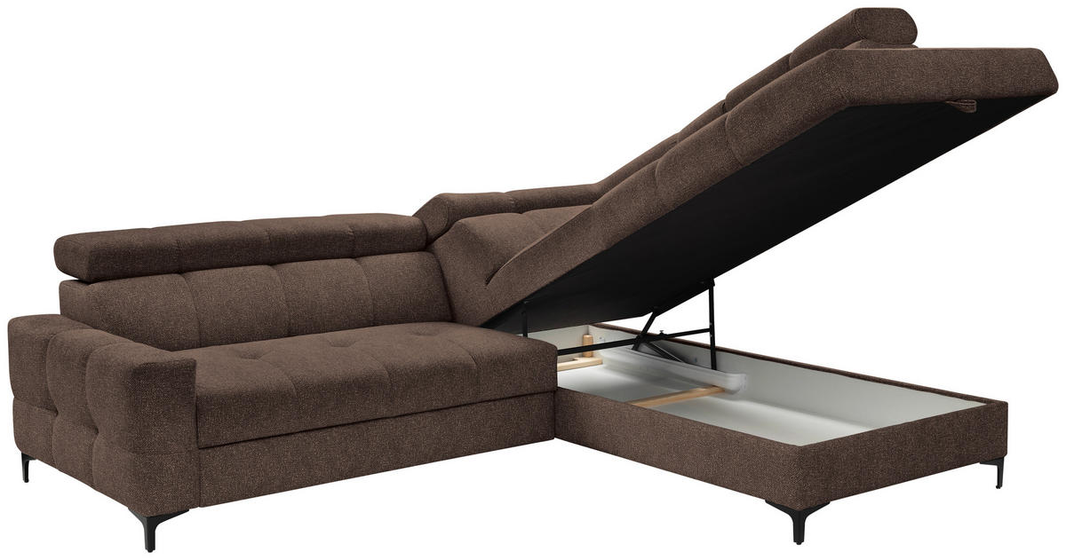 ECKSOFA Dunkelbraun Struktur  - Dunkelbraun/Schwarz, MODERN, Textil/Metall (254/212cm) - Carryhome