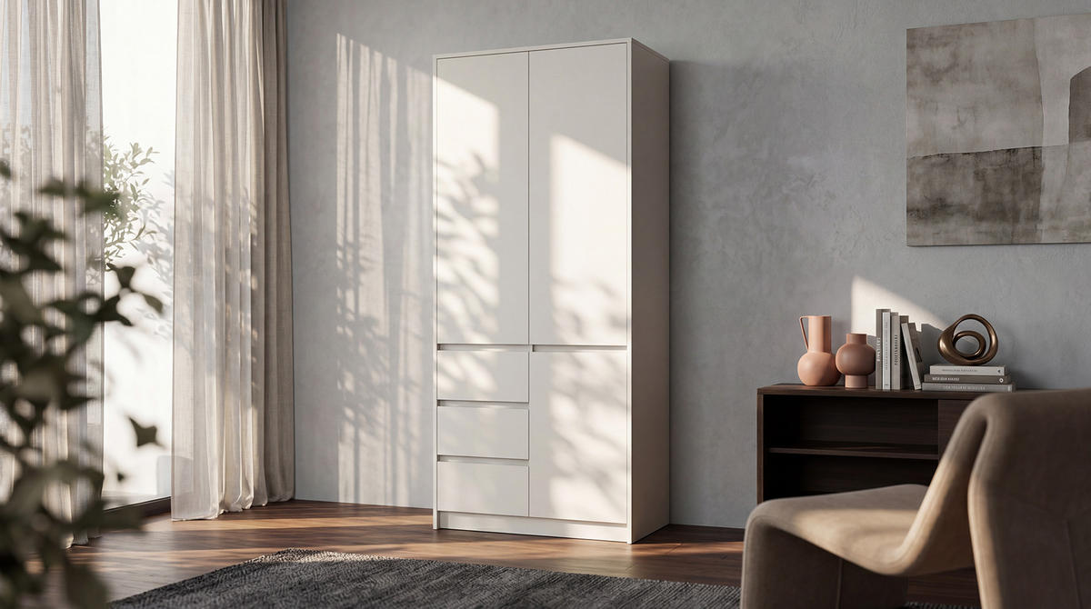 OMARA ZA OBLAČILA, bela  - bela, Basics, leseni material (90/205/52cm) - Xora