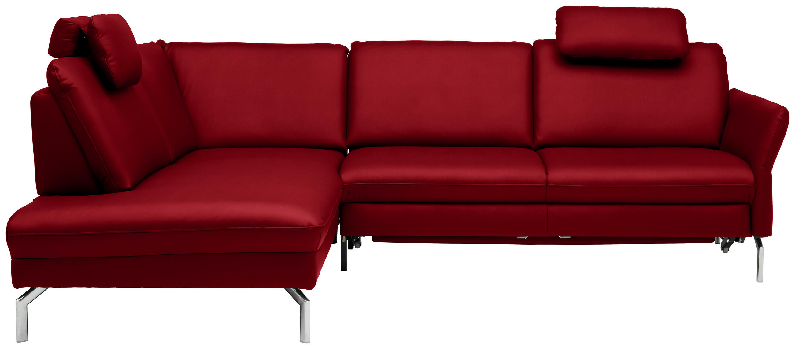 ECKSOFA in Echtleder Rot  - Rot/Alufarben, Konventionell, Leder/Metall (220/284cm) - Beldomo Premium