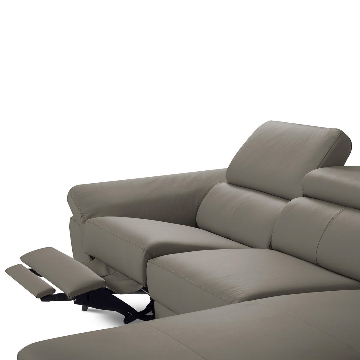 ECKSOFA SONO Schlammfarben Echtleder Lederlook Bettkasten, Armteilverstellung, Kopfteilverstellung  - Chromfarben/Schlammfarben, Design, Leder/Textil (252/179cm) - Livetastic