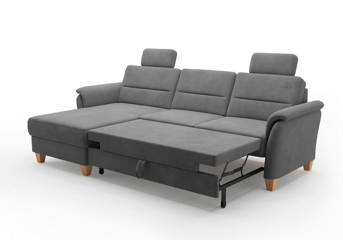ECKSOFA in Flachgewebe Grau  163/244 cm  - Eichefarben/Grau, KONVENTIONELL, Holz/Textil (163/244cm) - Sit & More