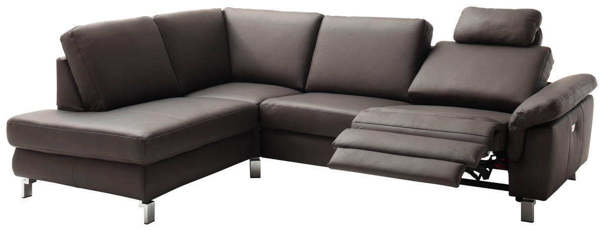 ECKSOFA in Echtleder Braun  - Chromfarben/Braun, Design, Leder/Metall (200/271cm) - Pure Home Lifestyle