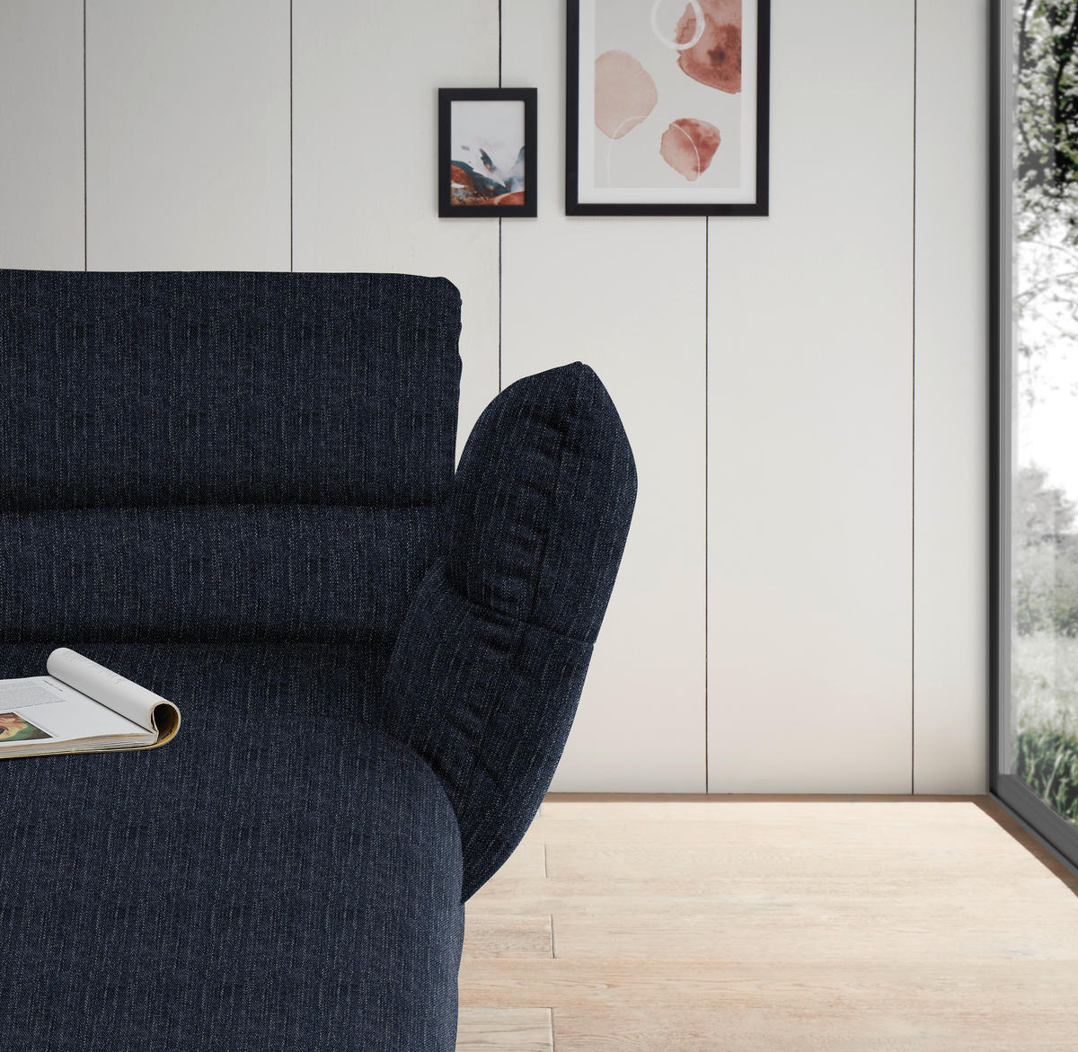 ECKSOFA in Flachgewebe Dunkelblau  - Schwarz/Dunkelblau, Design, Textil/Metall (279-327/176-217cm) - Dieter Knoll