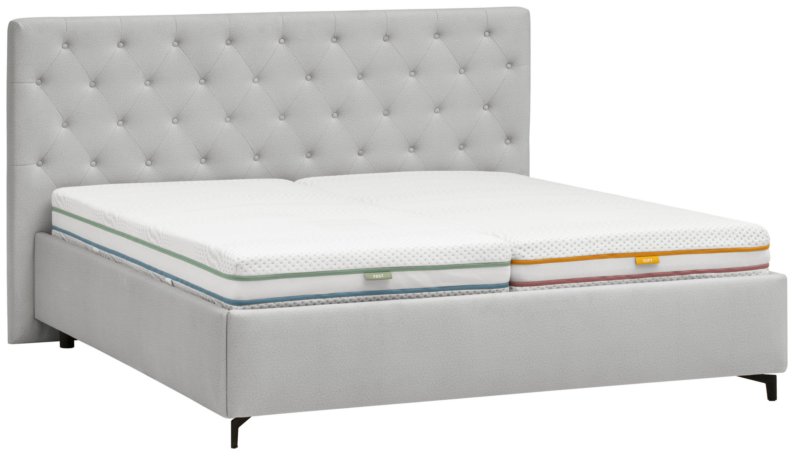 POLSTERBETT 180/200 cm  Grau  - Birkefarben/Schwarz, Konventionell, Holz/Textil (180/200cm) - Novel