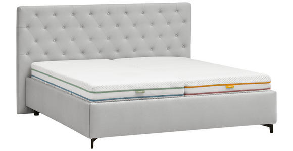 POLSTERBETT gepolstertes Kopfteil, Lattenroste Grau 180/200 cm  - Birkefarben/Schwarz, KONVENTIONELL, Holz/Textil (180/200cm) - Novel