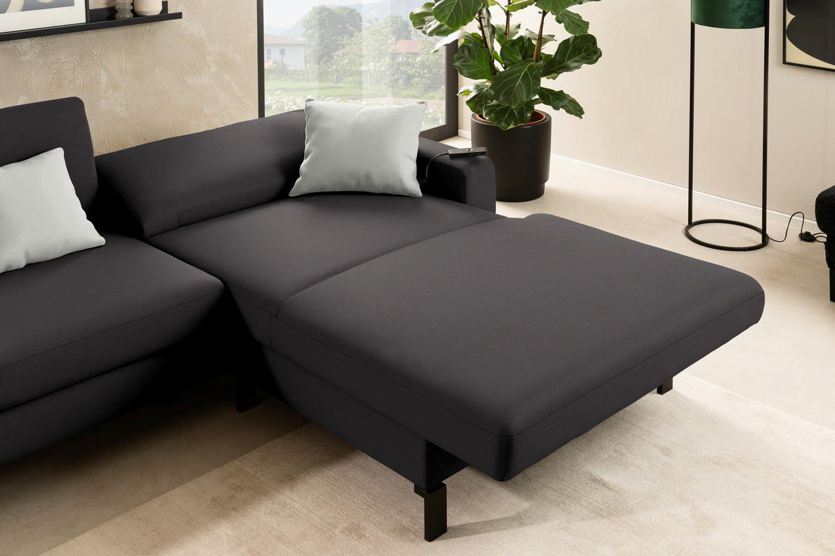 ECKSOFA Cord Dunkelbraun  - Dunkelbraun/Schwarz, Design, Textil/Metall (298/185cm) - Pure Home Lifestyle