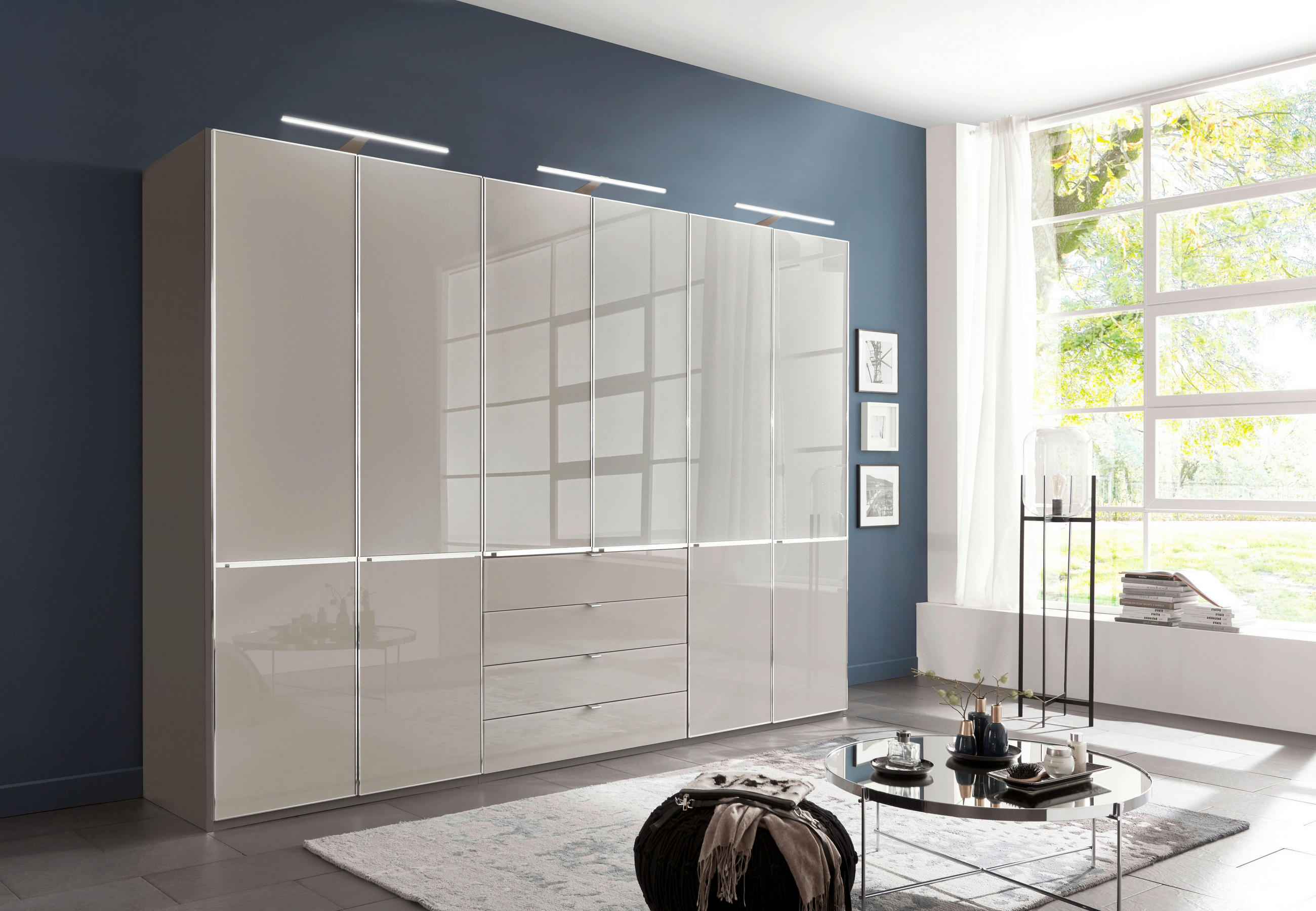 DREHTÜRENSCHRANK in Grau, Dunkelgrau  - Chromfarben/Dunkelgrau, Konventionell, Glas/Holzwerkstoff (300/216/58cm) - Novel