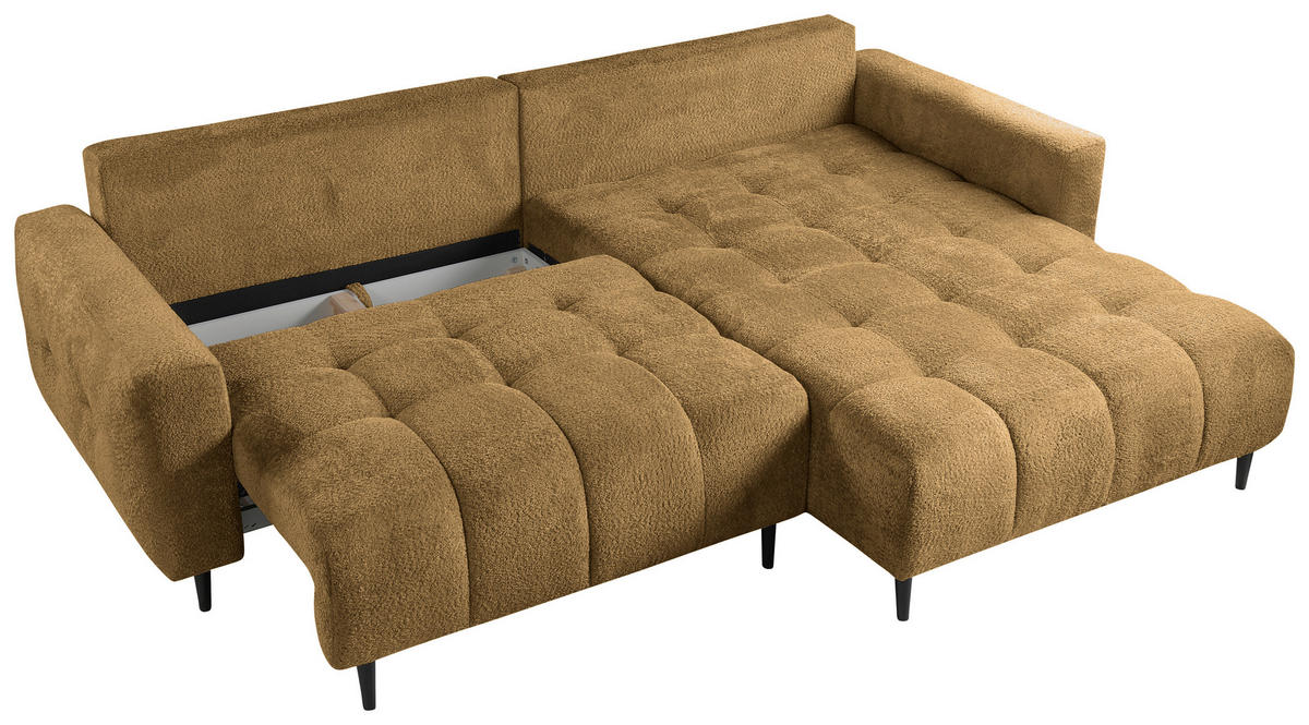ECKSOFA in Chenille Honig  - Schwarz/Honig, Konventionell, Holz/Textil (266/180cm) - MID.YOU