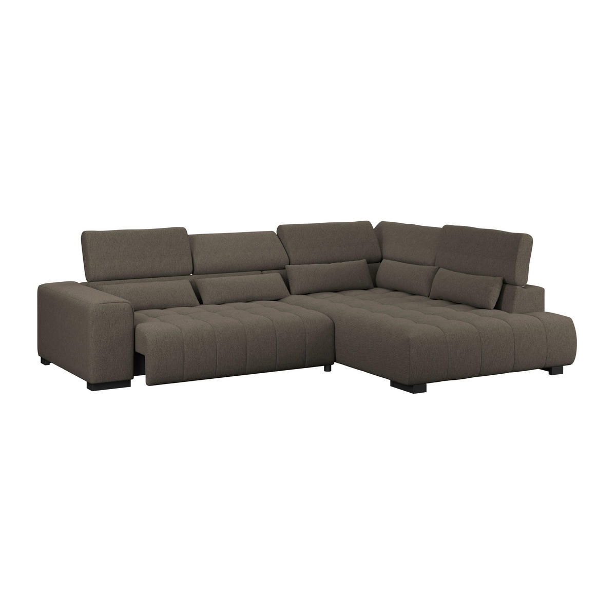 ECKSOFA MATERA Dunkelbraun Chenille, Struktur Nierenkissen, Kopfteilverstellung, Sitzvorzug  - Dunkelbraun/Schwarz, Trend, Holz/Textil (311/226cm) - MID.YOU