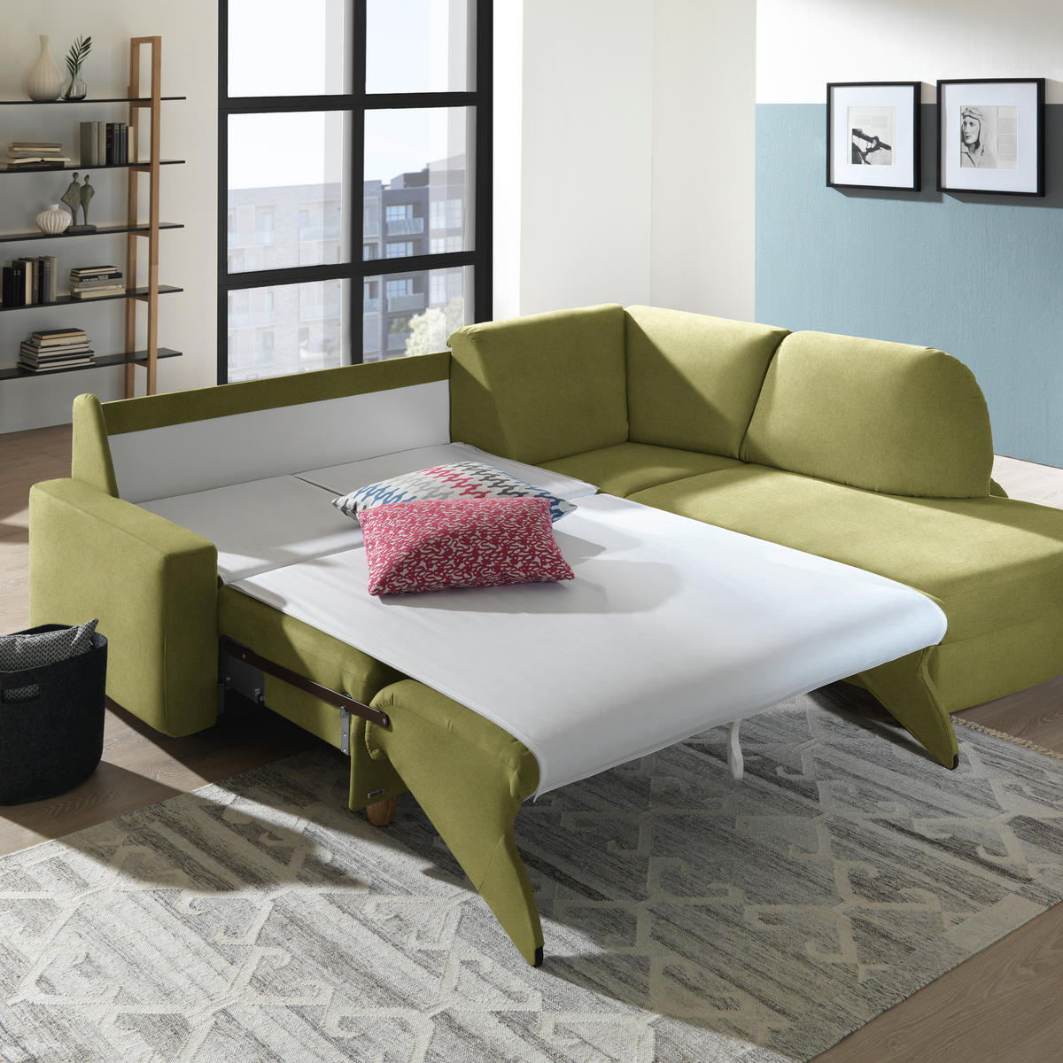 ECKSOFA in Flachgewebe Limette  227/208 cm  - Eichefarben/Limette, KONVENTIONELL, Holz/Textil (227/208cm) - Sedda