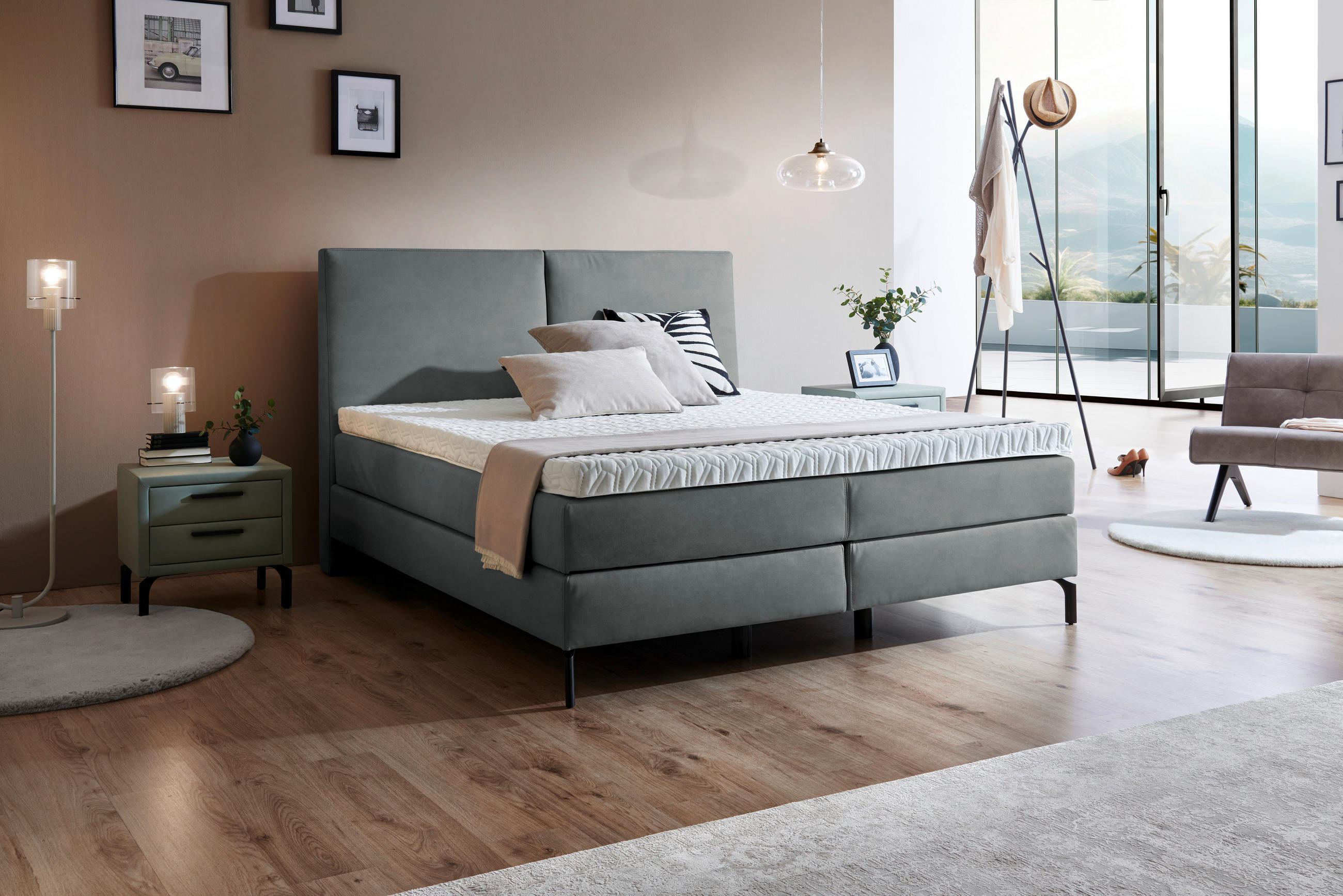 BOXSPRINGBETT 180/200 cm  in Anthrazit  - Anthrazit/Schwarz, Konventionell, Textil/Metall (180/200cm) - Dieter Knoll