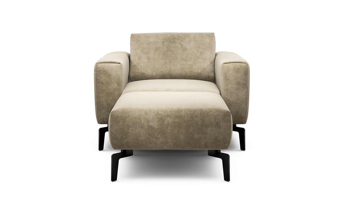 Sessel inkl. Hocker Samt    - Schwarz/Naturfarben, Design, Textil/Metall (110/85/86-94cm) - SENSOO