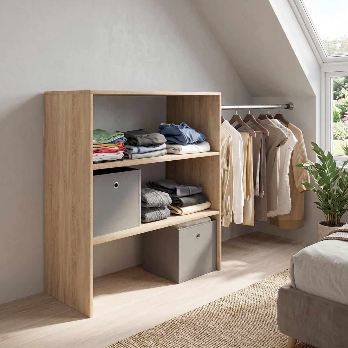 REGAL ZA KROVNU KOSINU     - hrast Sonoma, Basics, drvni materijal/metal (90/100/50cm) - Livetastic