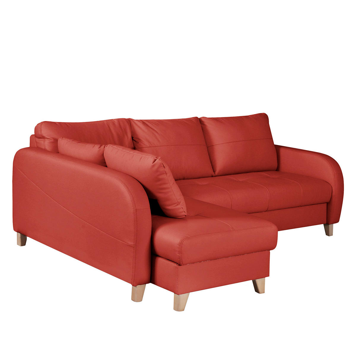 ECKSOFA Rot Echtleder Lederlook  - Buchefarben/Rot, Design, Leder/Holz (227/168cm) - Livetastic