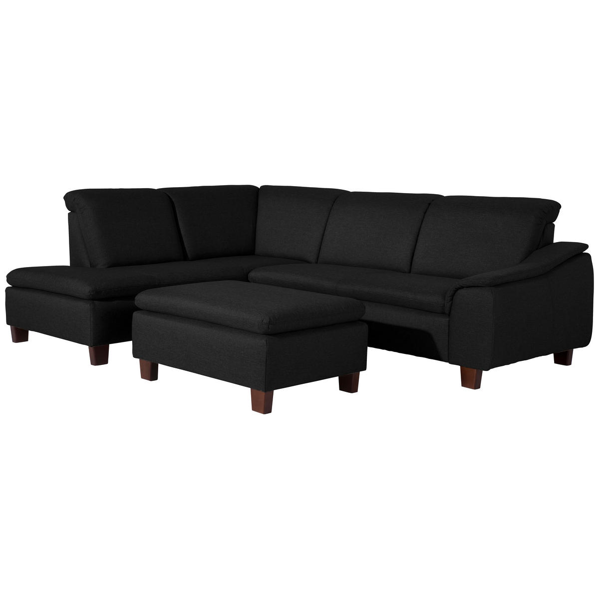 ECKSOFA Schwarz Flachgewebe  - Nussbaumfarben/Schwarz, Design, Holz/Textil (247/187cm) - Max Winzer