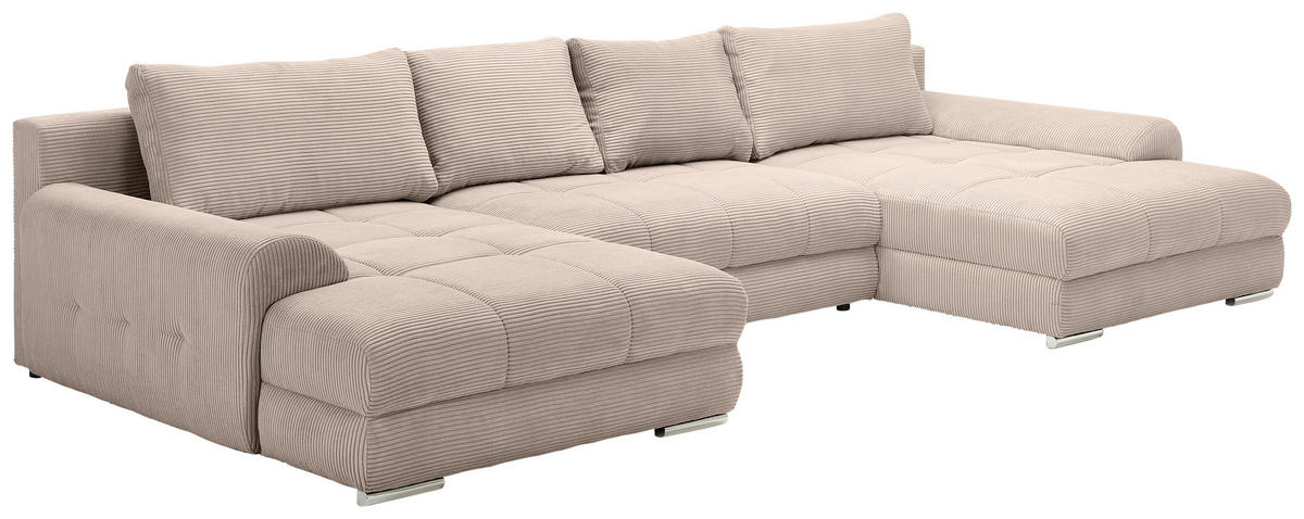 WOHNLANDSCHAFT in Cord Taupe  - Taupe/Chromfarben, KONVENTIONELL, Kunststoff/Textil (180/376/180cm) - Carryhome