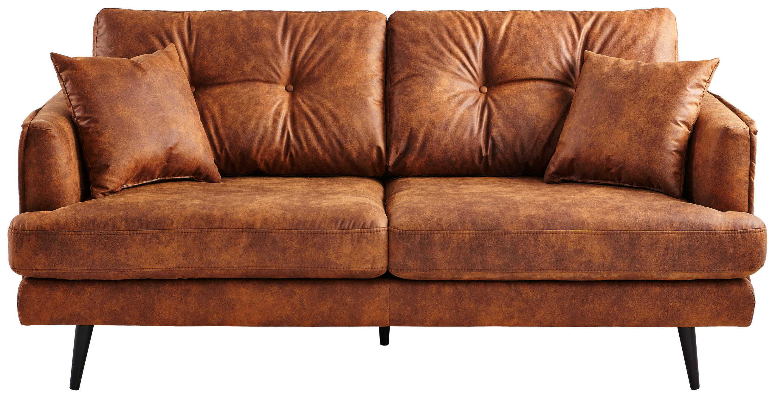 ZWEISITZER-SOFA Lederlook Cognac - Cognac/Schwarz, Design, Holz/Textil (187/89/92cm) - Carryhome