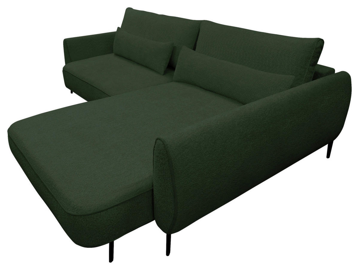 ECKSOFA Dunkelgrün Bouclé  - Dunkelgrün/Creme, Design, Textil/Metall (273/204cm) - MID.YOU