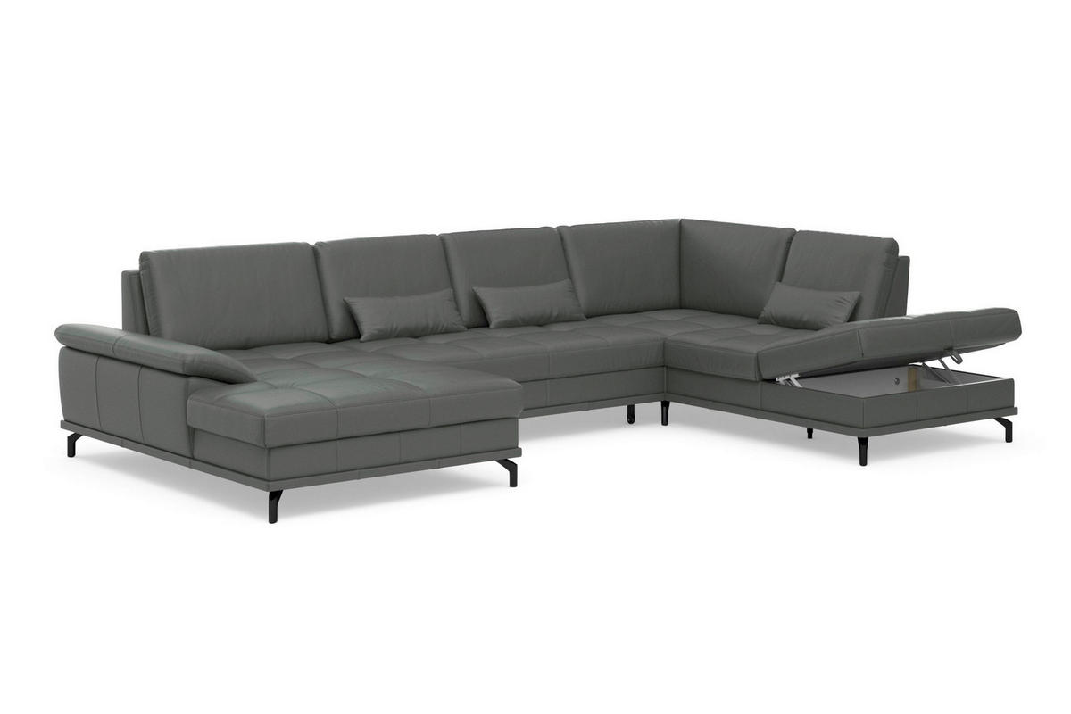SEDACIA SÚPRAVA, koža, antracitová - čierna/antracitová, Basics, kov/koža (176/363/223cm) - Sit & More