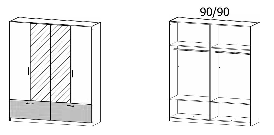 Thumbnail - Rauch Möbel Kleiderschrank, Grau, Eiche Artisan, Metall, 4 Fächer, 2 Schubladen, 181x210x54 cm, Blauer Engel, Goldenes M...