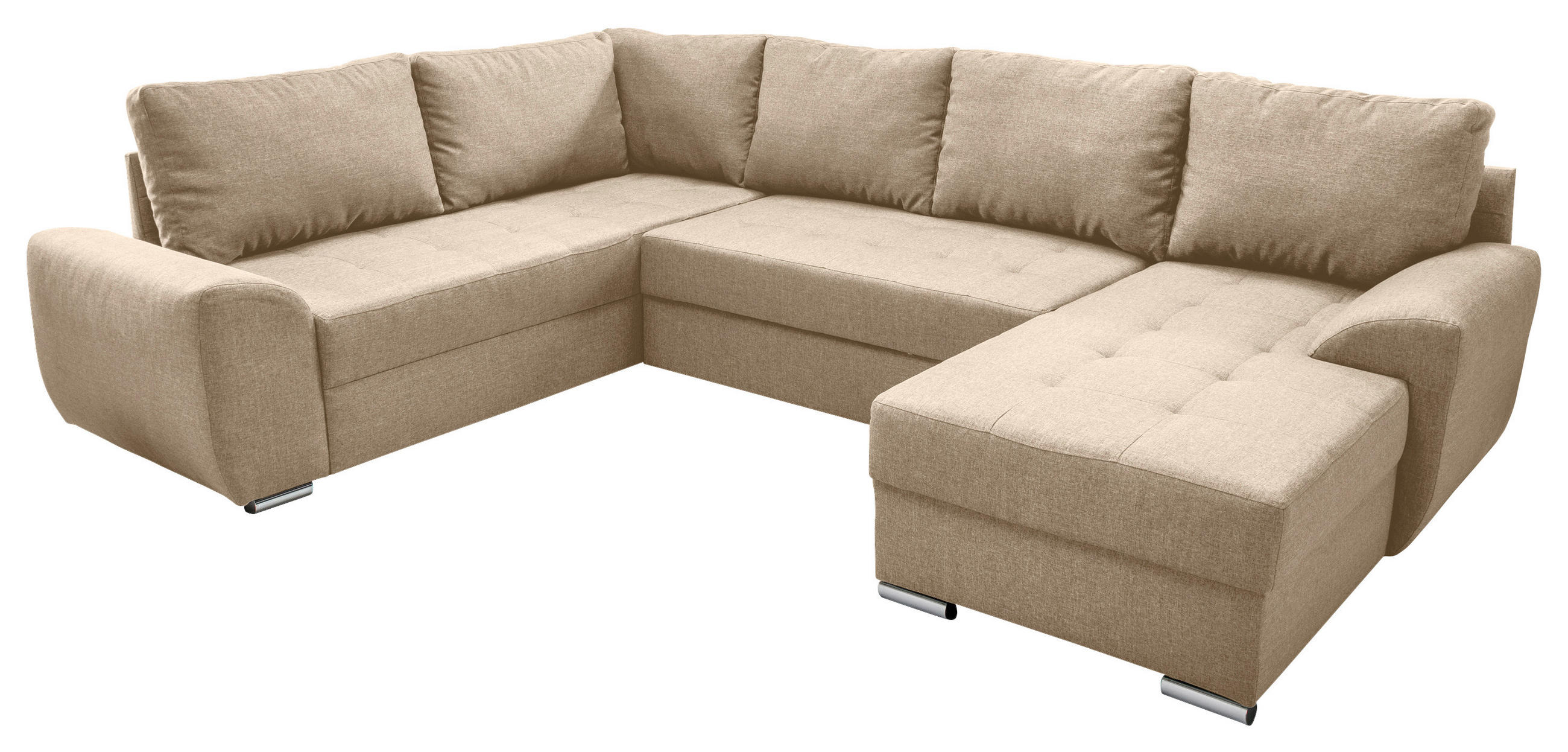 WOHNLANDSCHAFT Beige Mikrofaser  - Chromfarben/Beige, KONVENTIONELL, Textil/Metall (218/292/156cm) - Livetastic