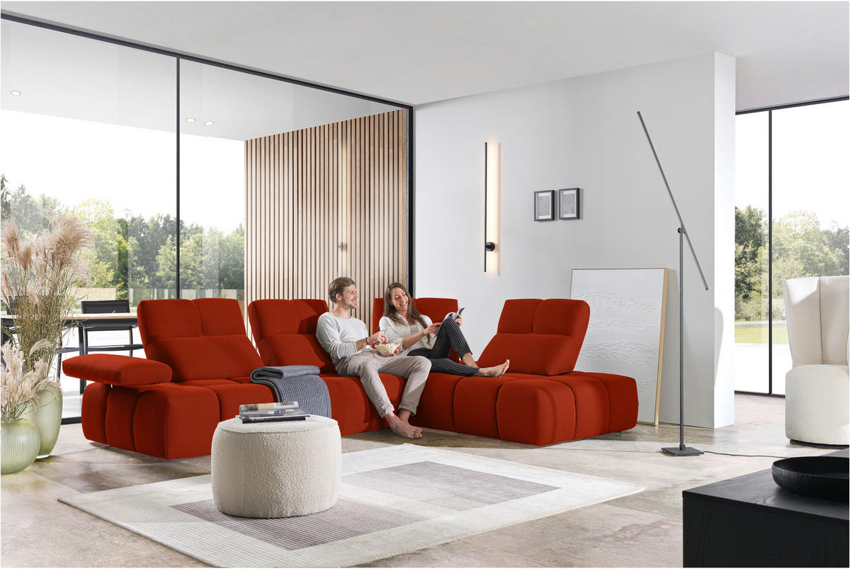 ECKSOFA  in Struktur Dunkelorange  313/233 cm  - Dunkelorange/Schwarz, Design, Kunststoff/Textil (313/233cm) - Belluti