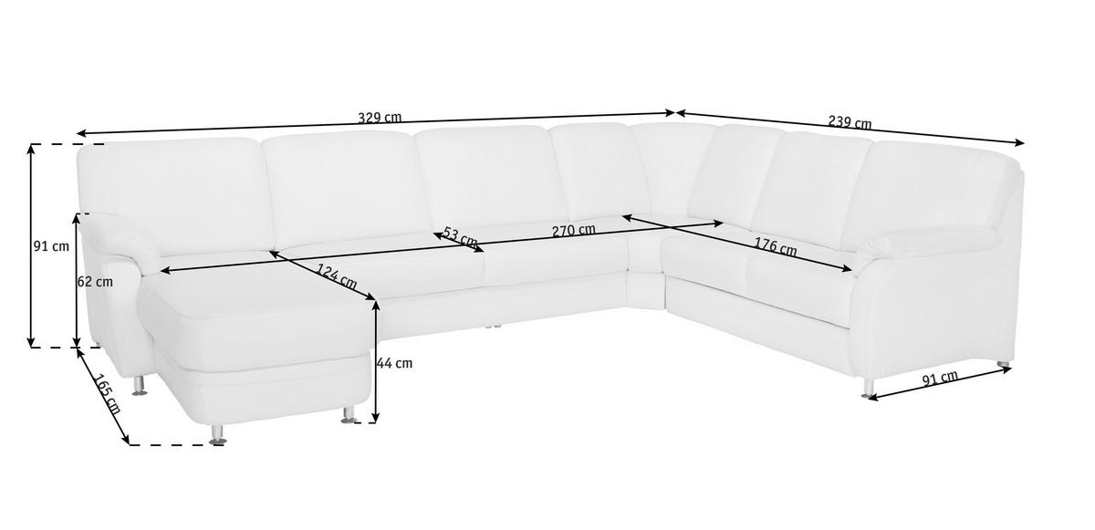 WOHNLANDSCHAFT in Echtleder Creme  - Creme/Alufarben, Konventionell, Leder/Metall (165/329/239cm) - Beldomo Premium