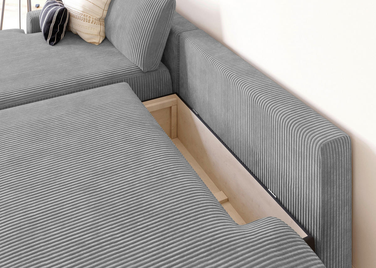 ECKSCHLAFSOFA in Cord Dunkelgrau  - Dunkelgrau/Schwarz, Modern, Kunststoff/Textil (167/253cm) - Trendmanufaktur